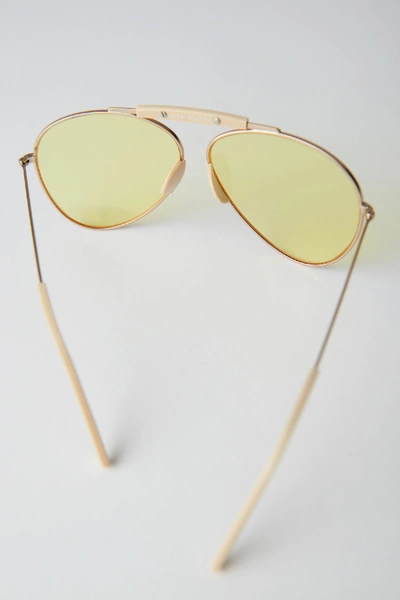 Shop Acne Studios Aviator Eyewear Pale Gold/yellow