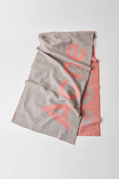 Shop Acne Studios Toronty Logo Grey/pink In Logo-jacquard Scarf