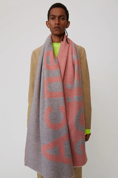 Shop Acne Studios Toronty Logo Grey/pink In Logo-jacquard Scarf