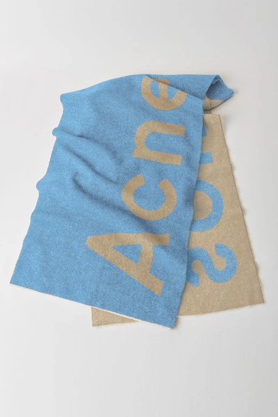 Shop Acne Studios Toronty Logo Beige/blue In Logo-jacquard Scarf