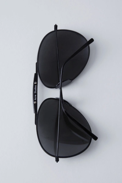 Shop Acne Studios Aviator Eyewear Black Satin/black