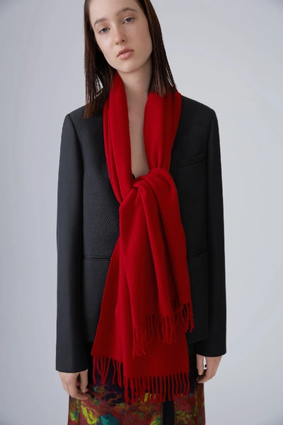 Shop Acne Studios Smaller Fringed Scarf Vermillion Red