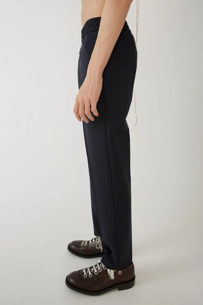 Shop Acne Studios Ryder L Wo Mh Navy Blue In Elastic-waist Wool Trousers