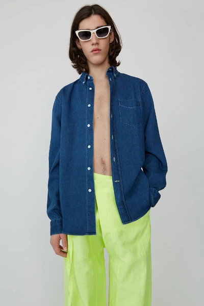 Shop Acne Studios Isherwood Den Rinsed Denim In Classic Fit Shirt