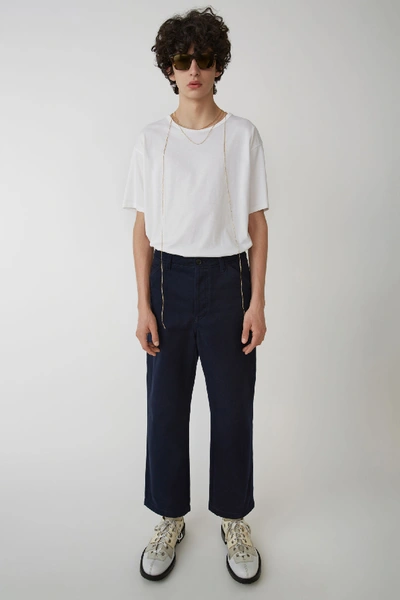 Shop Acne Studios Cotton Twill Trousers Navy Blue