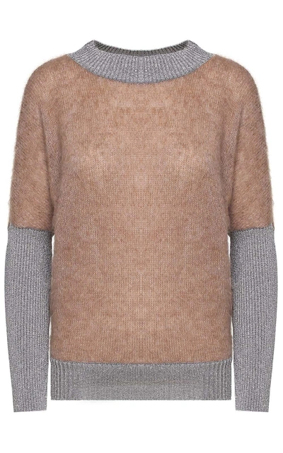 Shop Alberta Ferretti Lurex-trim Mohair-blend Sweater In Marrone