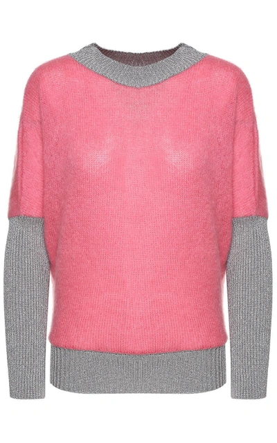 Shop Alberta Ferretti Lurex-trim Mohair-blend Sweater In Rosa