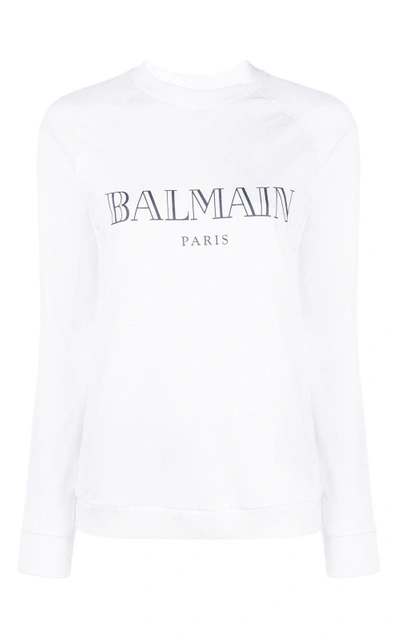 Shop Balmain Logo-print Cotton Sweatshirt In Bianco