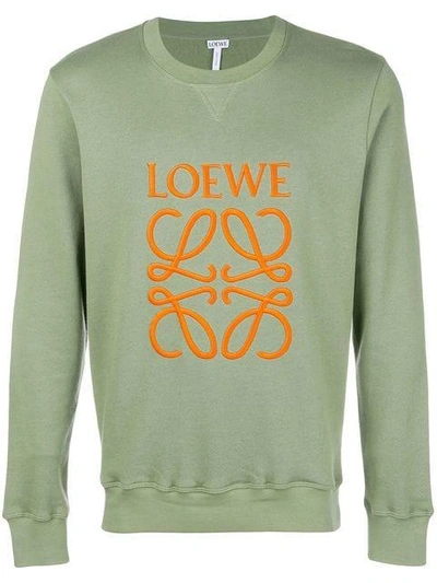 Shop Loewe Anagram Embroidered Sweatshirt In Green