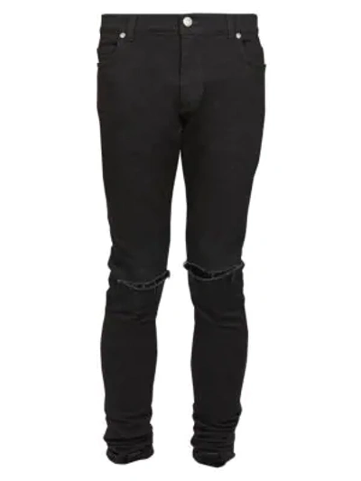Shop Balmain Men's Distressed Skinny Jeans In Noir