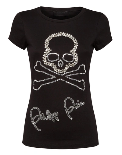 Shop Philipp Plein T-shirt Round Neck Ss Skull In Black