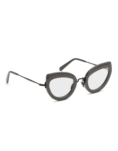 Shop Philipp Plein Optical Frames "jacqueline-v" Studs In Grey/blu/trasparent/black