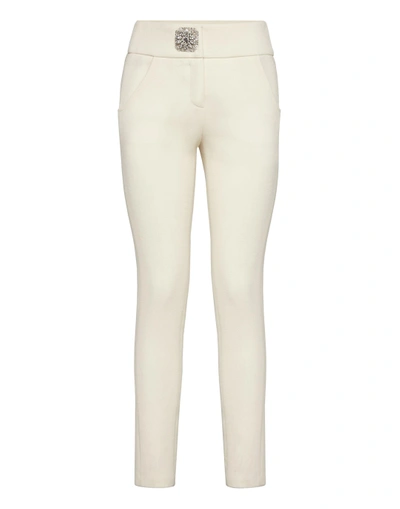 Shop Philipp Plein Long Trousers Elegant In White