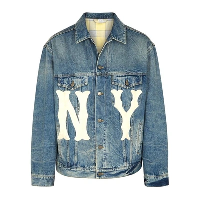 Shop Gucci Ny Yankees Blue Appliquéd Denim Jacket