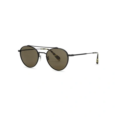Shop Oliver Peoples Matte Black Round-frame Sunglasses