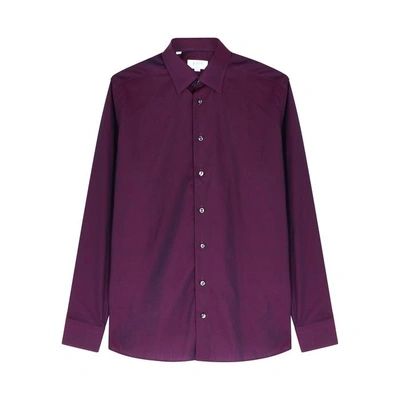 Shop Eton Purple Slim Cotton Shirt In Burgundy