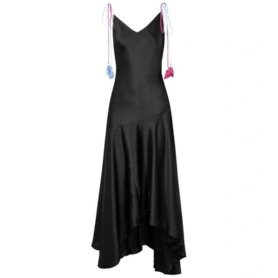 Shop Anna October Black Asymmetric Satin Gown