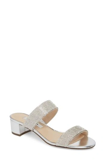 Shop Nina Georgea Crystal Embellished Slide Sandal In Silver Fabric