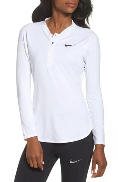 Shop Nike Court Pure Half Zip Tennis Top In White/ Black