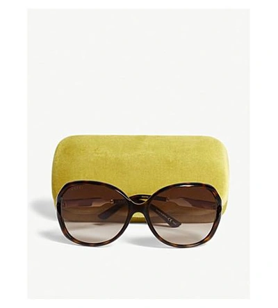 Shop Gucci Gg0076s Tortoiseshell Round Sunglasses