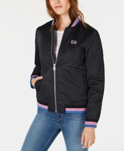 Shop Levi's Varsity Logo Bomber Jacket In Navy (pink/navy Trim)