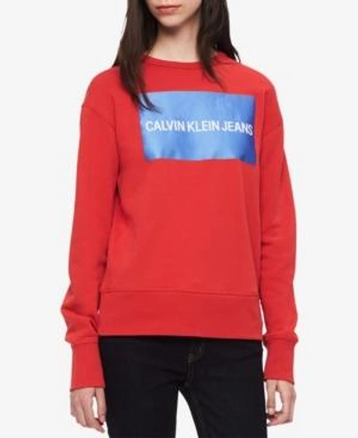 Shop Calvin Klein Jeans Est.1978 Cotton Graphic Sweatshirt In Tomato