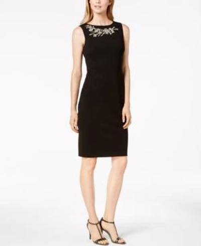 Shop Calvin Klein Rhinestone-embellished Sheath Dress, Regular & Petite In Black