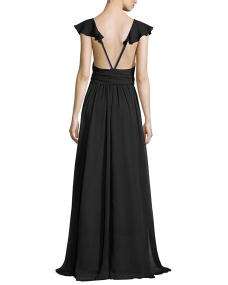 Jill Jill Stuart Ruffle Chiffon Gown In Black | ModeSens