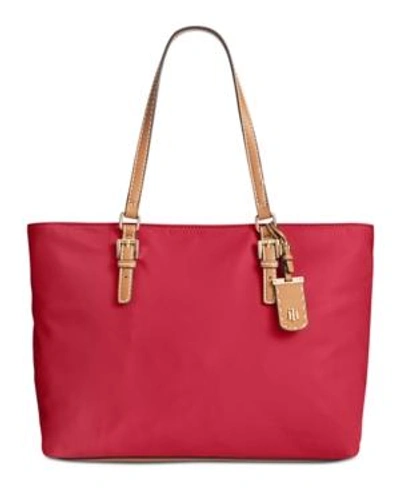 Shop Tommy Hilfiger Extra-large Julia Tote In Rhubarb/gold