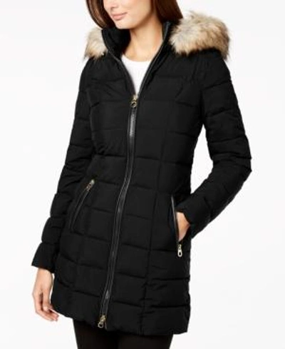 Shop Laundry By Shelli Segal Mixed-media Hooded Puffer Coat In Black
