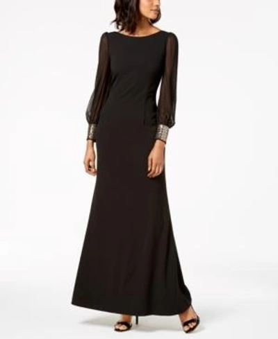 Shop Calvin Klein Embellished-cuff Gown In Black