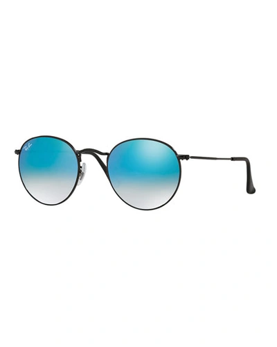 Shop Ray Ban Round Ombre-mirrored Sunglasses, Black/blue