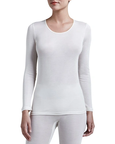 Shop Hanro Silk Long-sleeve Shirt In Pale Cream