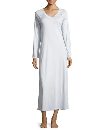 Shop Hanro Pure Essence Long-sleeve Nightgown In Blue Glow