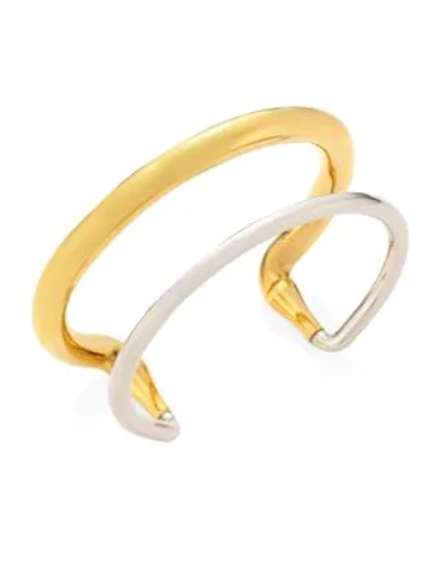 Shop Alexander Mcqueen Double Row Two-tone Cuff In Gold