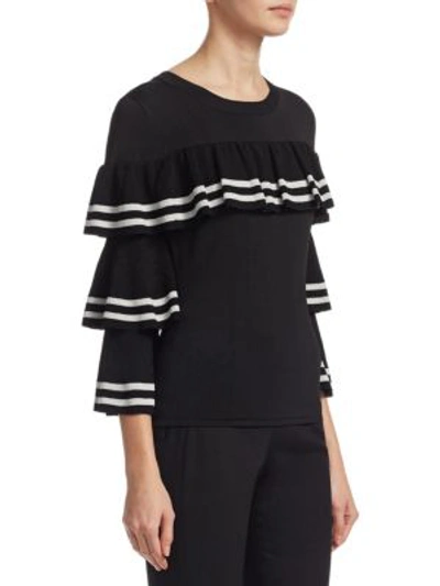 Shop Scripted Ruffle Tier Sweater In Black Silver