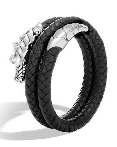 Shop John Hardy Legends Naga Double Coil Leather Bracelet In Black