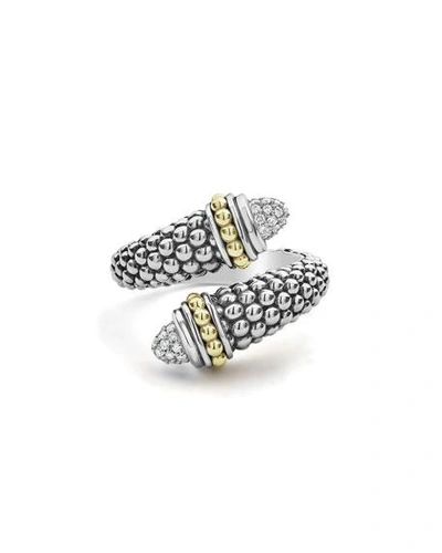 Shop Lagos Signature Caviar Diamond Crossover Ring In White/silver