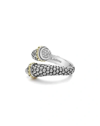 Shop Lagos Signature Caviar Diamond Crossover Ring In White/silver