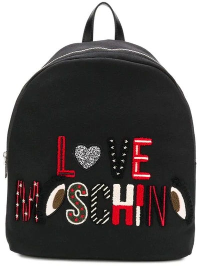 Shop Love Moschino Embroidered Backpack - Black
