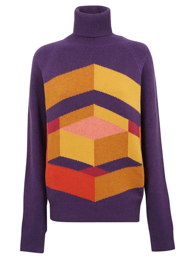 Shop Bottega Veneta Geometric Intarsia Sweater In Grape/multicolor