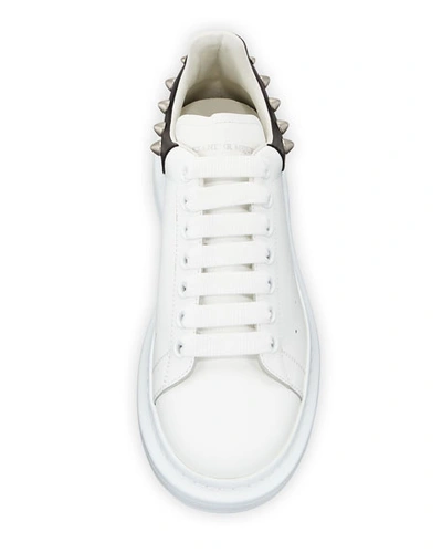 Shop Alexander Mcqueen Men's Larry Leather Lace-up Platform Sneakers With Spiked Trim In White/black