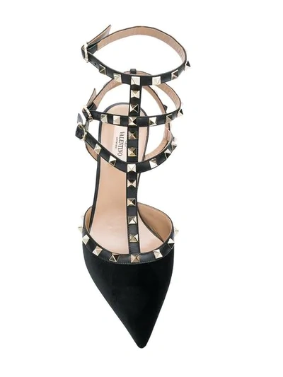 Shop Valentino Rockstud Velvet Slingback Pumps In Black