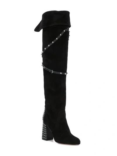 Shop Red Valentino Red(v) Studded Knee-length Boots - Black