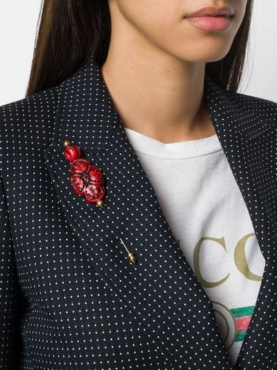 Shop Gucci Vintage-style Floral Motif Pin - Red