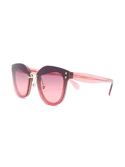 Shop Miu Miu Glitter Cat-eye Sunglasses In Red