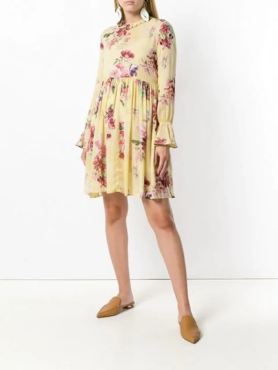 Shop Twinset Twin-set Floral Babydoll Dress - Yellow