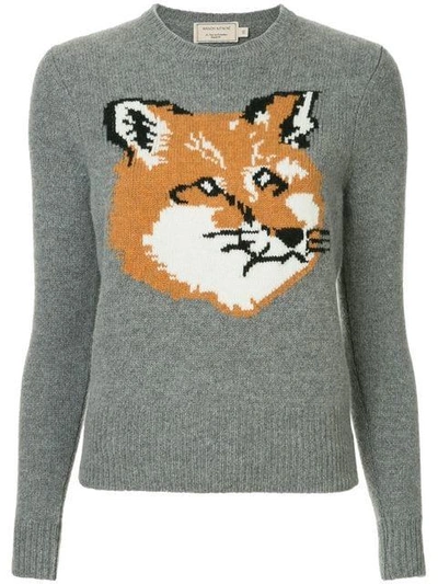 Shop Maison Kitsuné Knit Printed Jumper In Grey