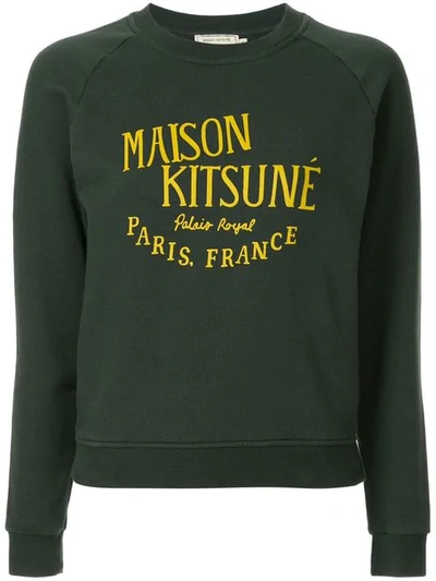 Shop Maison Kitsuné Logo Print Sweatshirt In Green