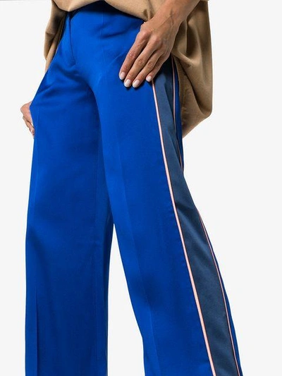 Shop Peter Pilotto Contrast Stripe Straight Leg Trousers In Blue